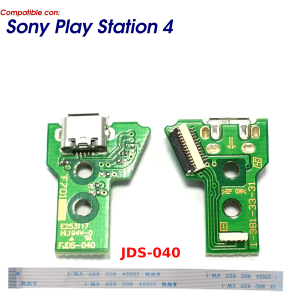 JDS-040 CONECTOR CARGA MANDO PLAY STATION 4 PLACA CORRIENTE MICRO USB PS4 + FLEX 12 pines