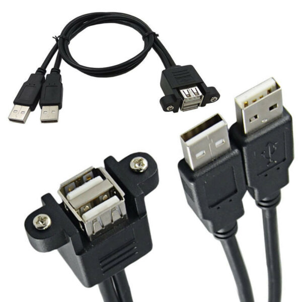 Cable de extension alargador Doble USB 2.0 macho a Doble USB hembra de montaje panel