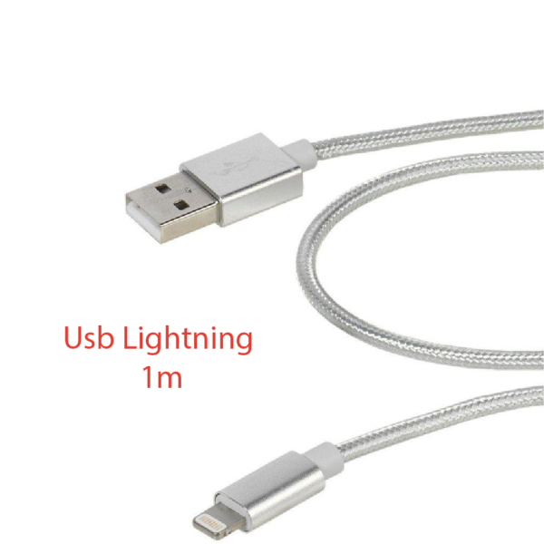 Cable cargador USB lightning 8 pin aluminio trenzado nylon COMPATIBLE iphone ipad 1m PLATA