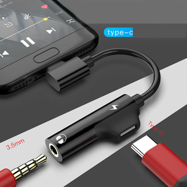 Adaptador USB-C 2 en 1 Tipo C a jack auriculares 3.5mm + carga PLATA