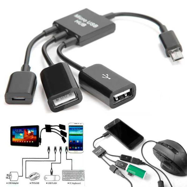 Cable Adaptador Micro USB Host HUB a 2 USB Hembra para Smartphone Tablet Android