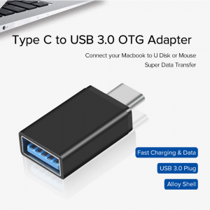Adaptador USB 3.0 Hembra a Tipo C USB 3.1 Macho OTG NEGRO