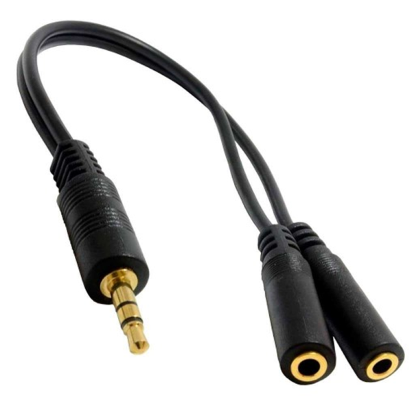 Cable Separador de Jack 3.5mm Macho a 2 Hembras para Auriculares Altavoces Negro