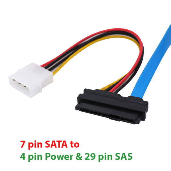 SFF-8482 7 Pin SATA Serial a SAS 29 Pines & cable de alimentacion de 4 pines molex 70cm