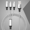 3 en 1 Multi Cable de Carga rapida 5V 2.4A nylon trenzado  MicroUSB Tipo-C Lightning 1.2M Plata