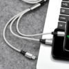 3 en 1 Multi Cable de Carga rapida 5V 2.4A nylon trenzado  MicroUSB Tipo-C Lightning 1.2M Plata