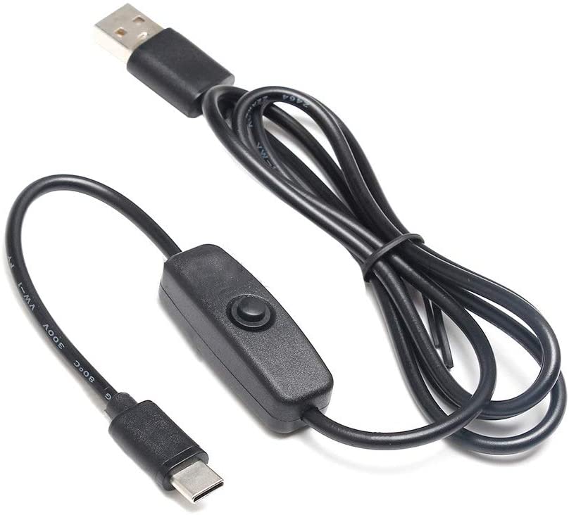 CABLE ALARGADOR USB-C NEGRO CON INTERRUPTOR - RASPBERRY PI 4
