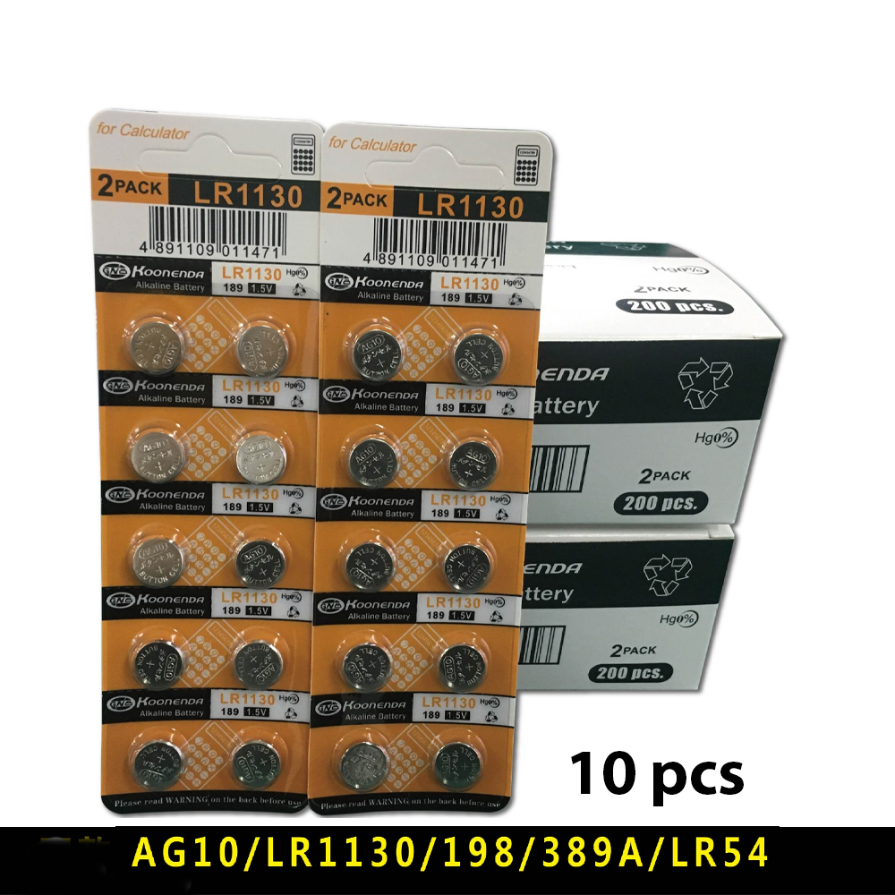 10 x pilas botón Alcalina 1.5v - LR1130 / 389 / AG-10