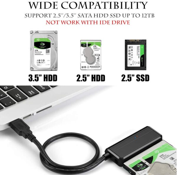 Cable adaptador de USB 3.0 a SATA 2.5 / 3.5" Conector Jack 12V DC 2A