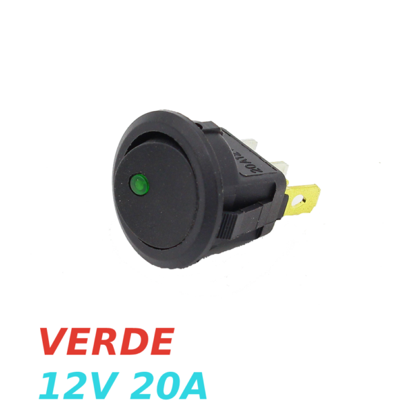IInterruptor ON OFF con luz LED Redondo rectangular 20mm SPST 12V 20A VERDE