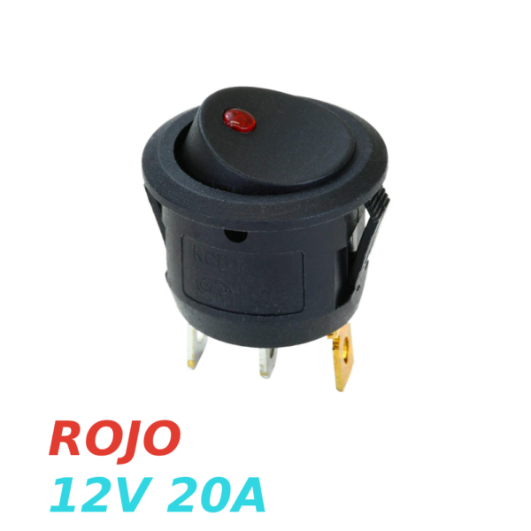 IInterruptor ON OFF con luz LED Redondo 20mm SPST 12V 20A ROJO