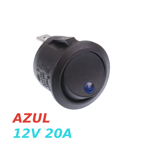 IInterruptor ON OFF con luz LED Redondo 20mm SPST 12V 20A AZUL