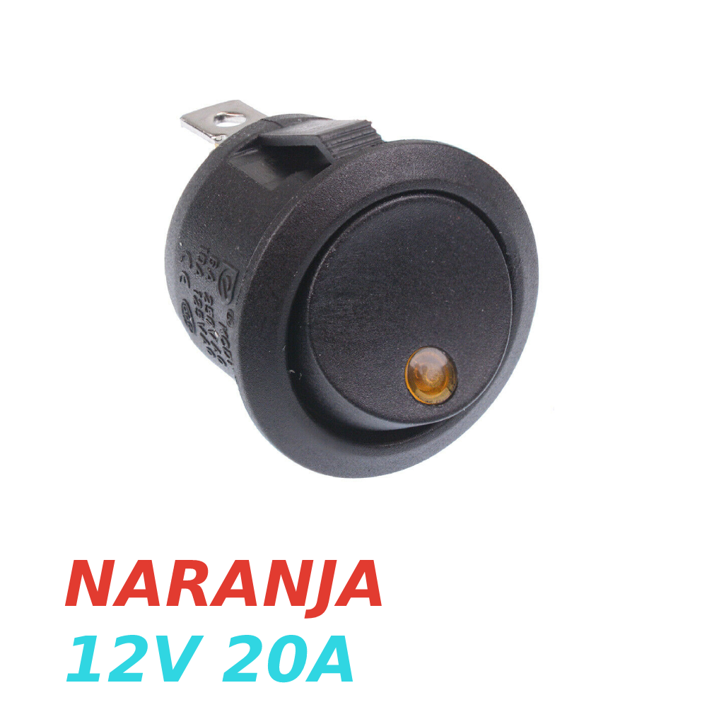 Interruptor ON OFF redondo 12v 16A 22mm con LED - NARANJA