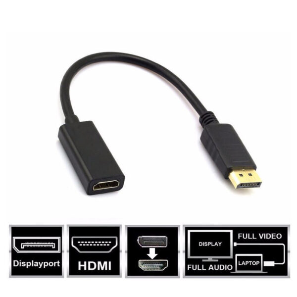 Adaptador Convertidor DP (DisplayPort) Macho a HDMI Hembra compatible 4K