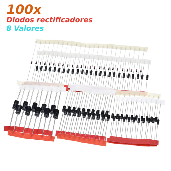 100x Diodo rectificador 1N4007,1N4148,1N5399,1N5408,1N5819,1N5822,FR107,FR207