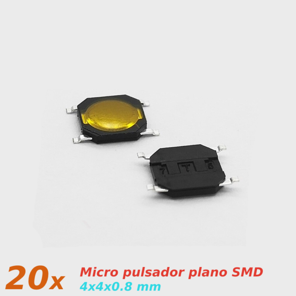 20x Micro pulsador plano SMD 4x4x0,8mm SPST NO