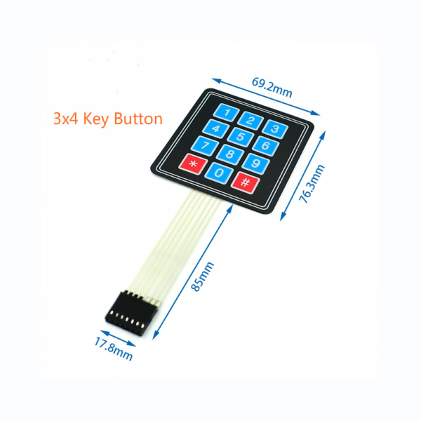 TECLADO MEMBRANA 3x4 teclas con adhesivo - Matrix Keypad Keyboard Key Arduino
