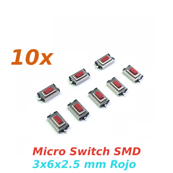 10x Micro Switch Interruptor de boton SMD 3x6x2,5 mm rojo