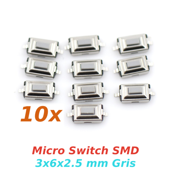 10x Micro Switch Interruptor de boton SMD 3x6x2,5 mm Gris