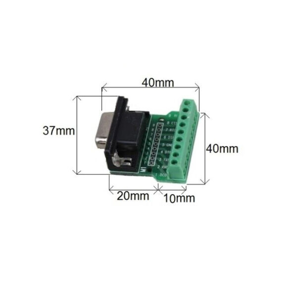 Adaptador conector DB9 Hembra socket con terminales tornillos serie RS-232 PCB
