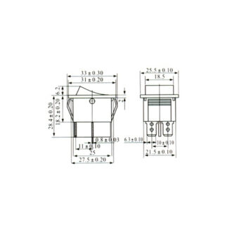 Interruptor basculante rectangular KCD4-201, amarillo 250V/15A