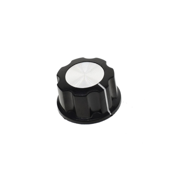 Perilla MF-A03 21mm Negra Plateada para Potenciometro Encoder Rotatorio