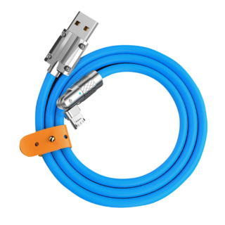 Cable de silicona liquida carga super rapida 120 W 6A MicroUSB giratorio azul