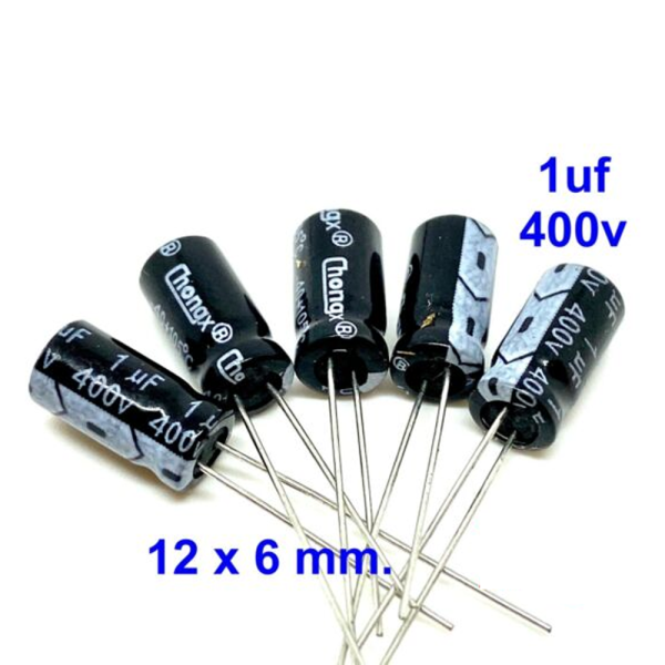 10x CONDENSADOR ELECTROLITICO 1uF 400v 105º C 6x12 mm