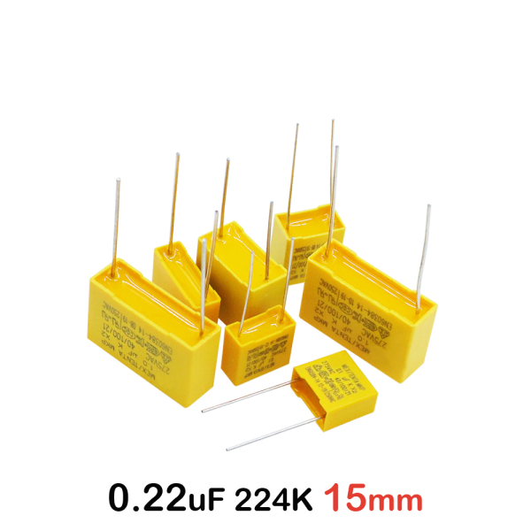 2x Condensador de seguridad MKP X2 0.22uF 224K AC 275V 15mm