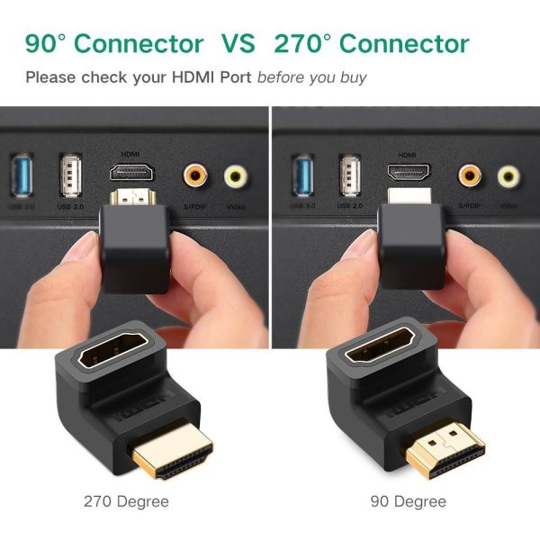 HDMI Angulo Recto Adaptador Macho A Hembra 270 Grados Dorado para PS3 PS4 Xbox
