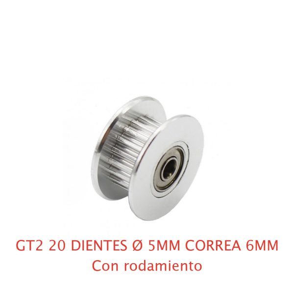 1x GT2 POLEA LOCA DENTADA 20 DIENTES CON RODAMIENTO ORIFICIO 5 MM CORREA 6 MM IMPRESORA 3D CNC