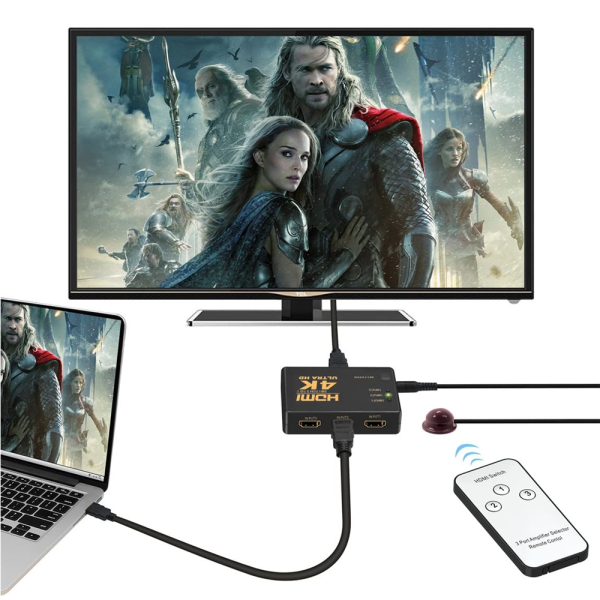 Conmutador HDMI 4K Switch 3 Puertos Selector de Splitter Hub IR Remoto Negro