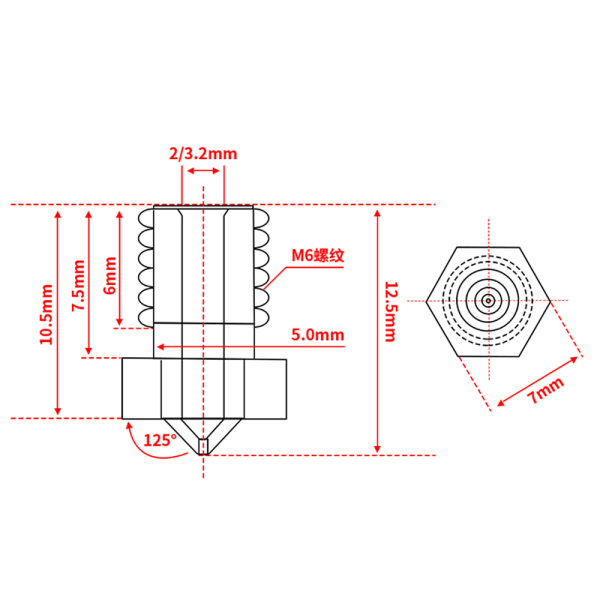Boquilla Nozzle 0.4 E3D de laton E3DV5V6 Rosca M6 de 1.75 - Imagen 2