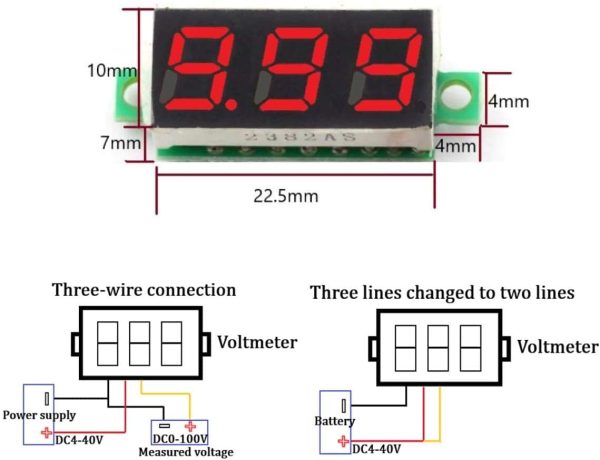 Mini Voltimetro 100v DC 0,36 Pulgadas 3 hilos Amarillo REF2125 - Imagen 2