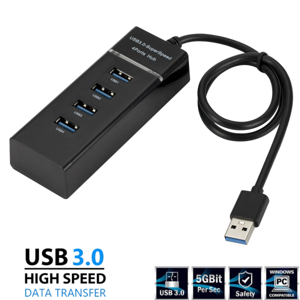 HUB divisor de 4 puertos USB 3.0 SPLITTER MULTIPLICADOR  NEGRO - Imagen 3