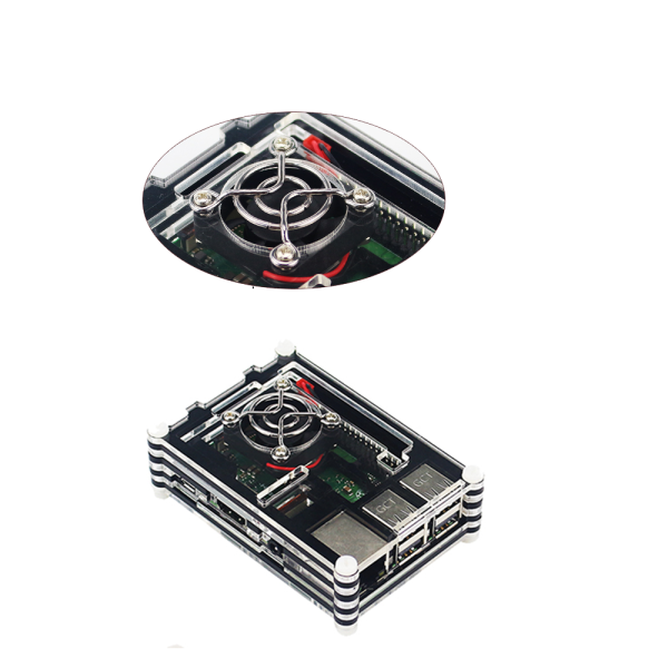 Carcasa Raspberry Pi 3B + / 3B Acrilica 9 capas Negro + Ventilador + Rejilla REF2098 - Imagen 2