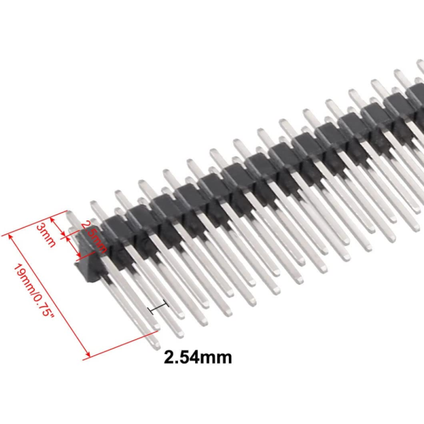5X TIRA 2x40 PINES 2,54 MM 19 MM LARGO PINES