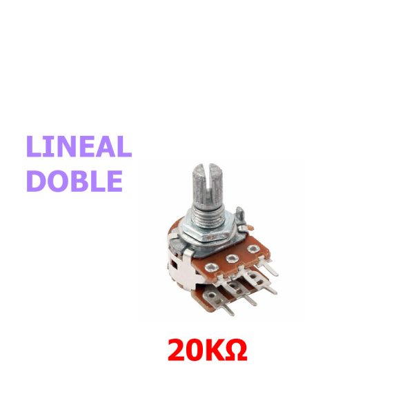 POTENCIOMETRO LINEAL DOBLE B20K OHM 0,5W 15MM 6 PIN + PERILLA VERDE