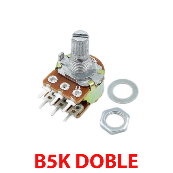 POTENCIOMETRO LINEAL DOBLE B5K OHM 0,5W 15MM 6 PIN + PERILLA ROJA