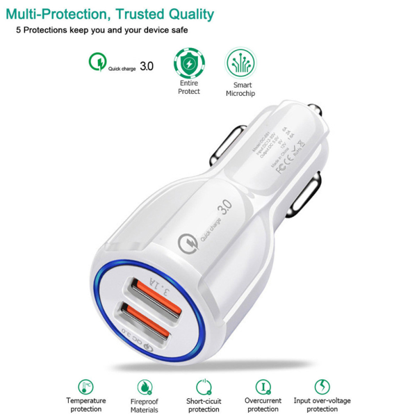 Cargador de movil coche mechero Carga rapida doble USB 3.1A qualcomm 3.0 Blanco