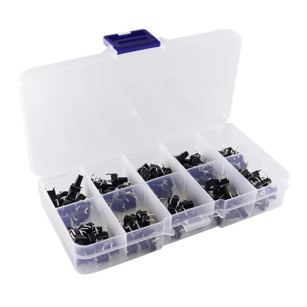 KIT 200 micro pulsadores 4 pin 6x6 mm diferentes tamaños + CAJA - Imagen 2