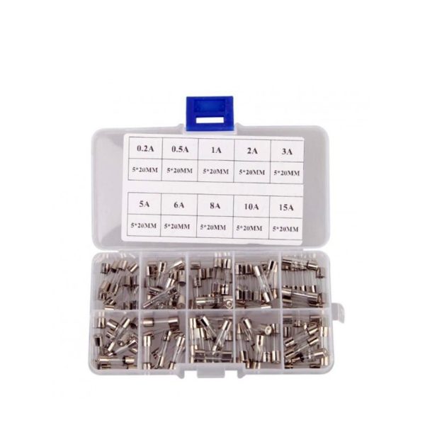 KIT 100 fusibles 5x20 10 valores + Caja 0.2A 0.5A 1A 2A 3A 5A 8A 10A 20A