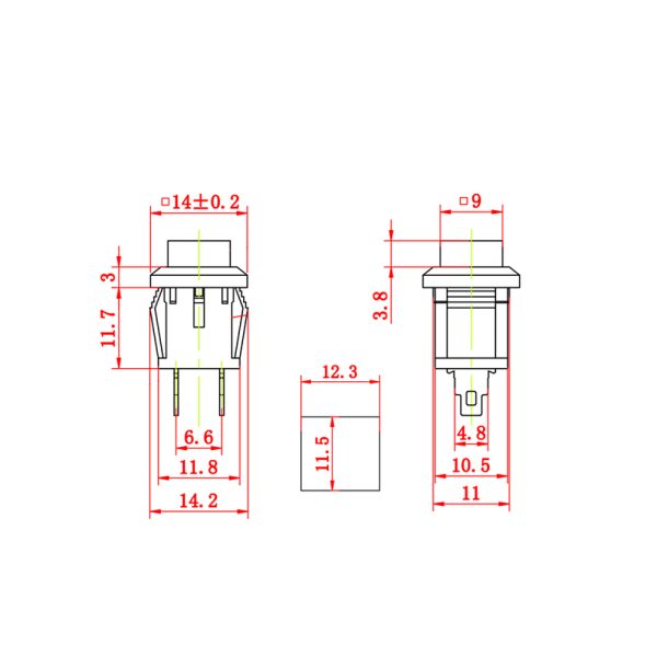 Pulsador panel cuadrado ON OFF 220V 1A - ROJO - Imagen 2