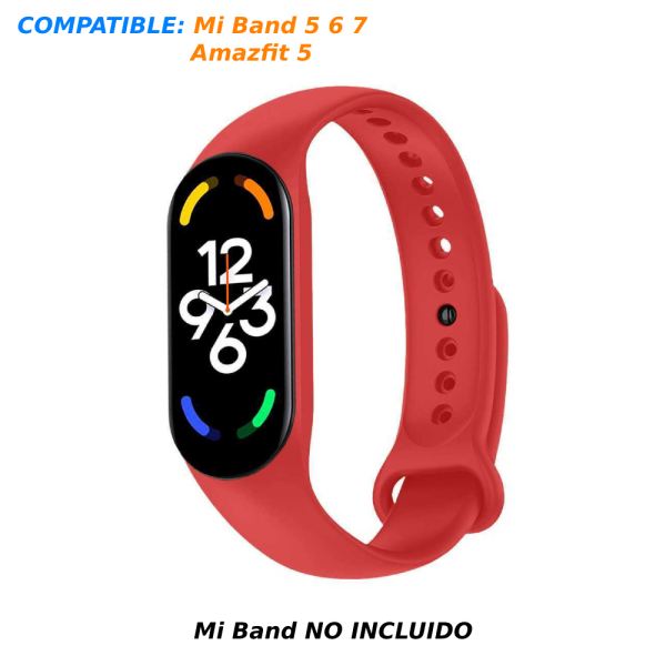 Correa Repuesto Pulsera Goma Brazalete Compatible Mi Band 7 6 5 Amazfit 5 Rojo - Imagen 5