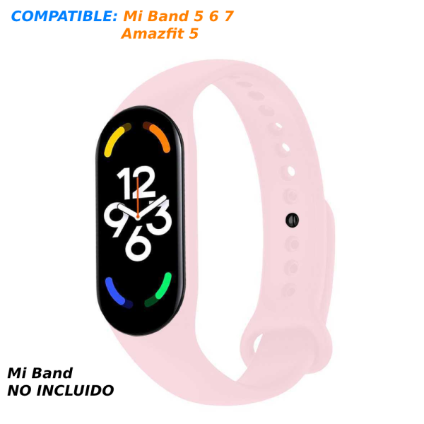 Correa Repuesto Pulsera Goma Brazalete Compatible Mi Band 7 6 5 Amazfit 5 Rosa - Imagen 5
