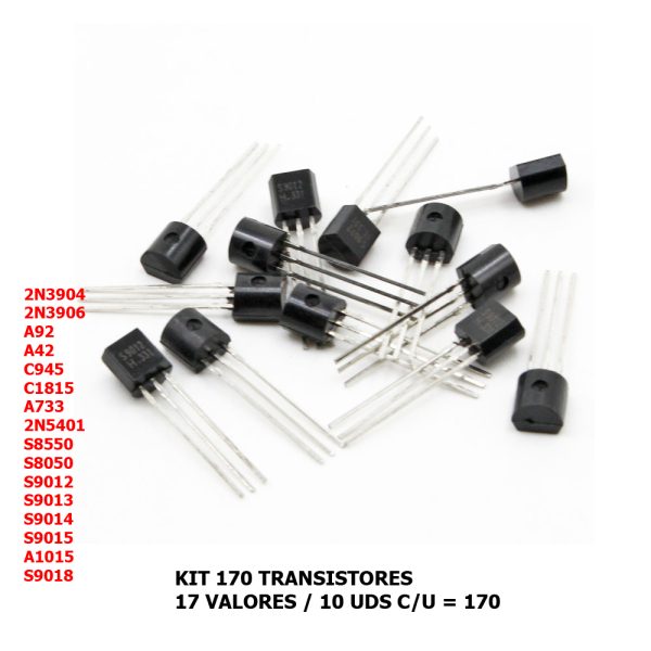 Kit 170 transitores NPN PNP TO-92  Bipolar Surtido 17 valores - Imagen 2