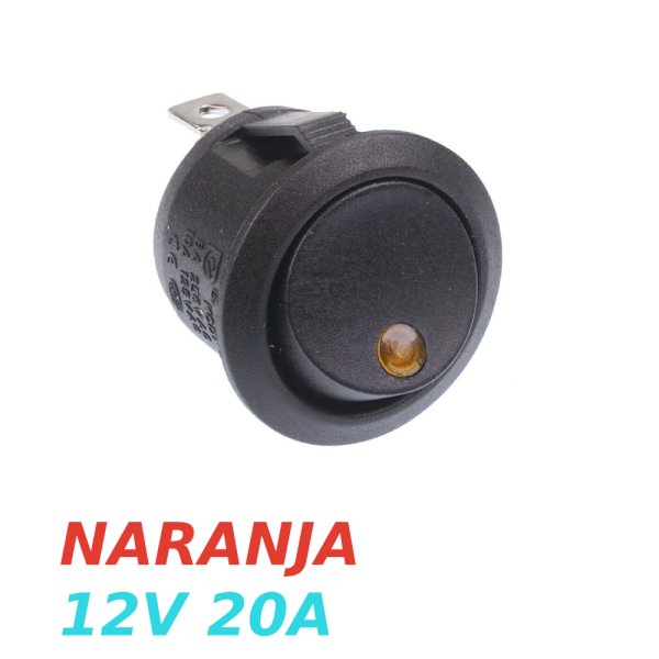 IInterruptor ON OFF con luz LED Redondo 20mm SPST 12V 20A NARANJA