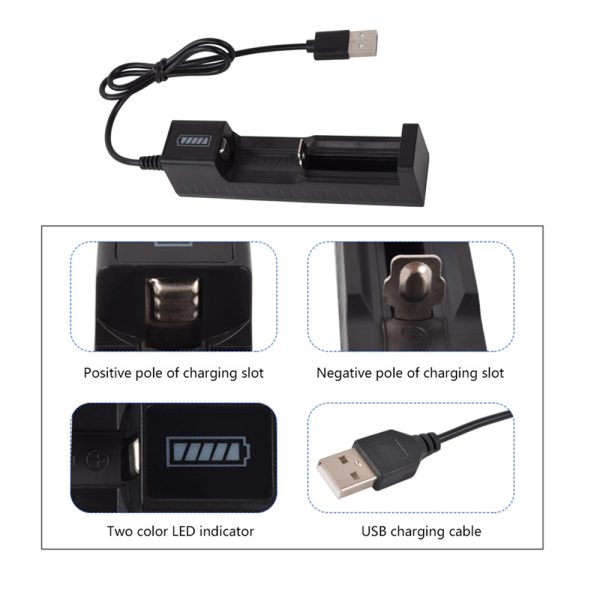 Cargador usb para pilas 18650, 16340, 14500, 10400 y 26650 - Imagen 2