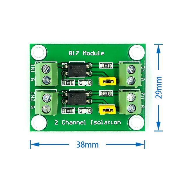 Modulo Optoacoplador Placa de Aislamiento de 2 Canales PC817 3.6-24VDC - Imagen 2