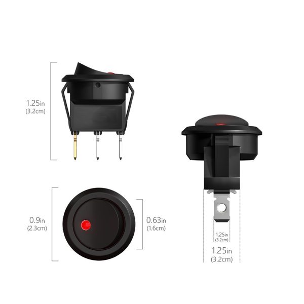 Interruptor ON OFF con luz LED Redondo rectangular 20mm SPST 220V 6A NARANJA - Imagen 2